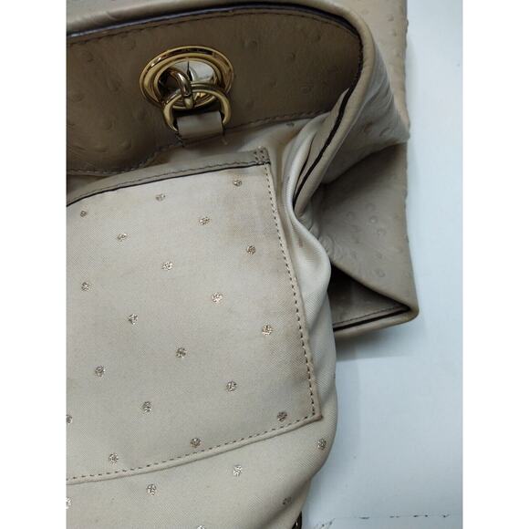 Kate Spade Beige Leather Ostridge Embossed Chain Strap Satchel Shoulder Bag - Picture 10 of 13